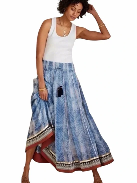 Soft Surroundings Rhoda Blue Printed Maxi Skirt - Medium - Picture 1 of 8